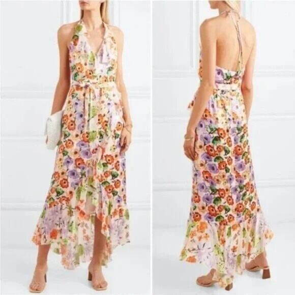 Alice + Olivia Evelia Asymmetric Floral Maxi Dress Size 0 - Picture 4 of 11
